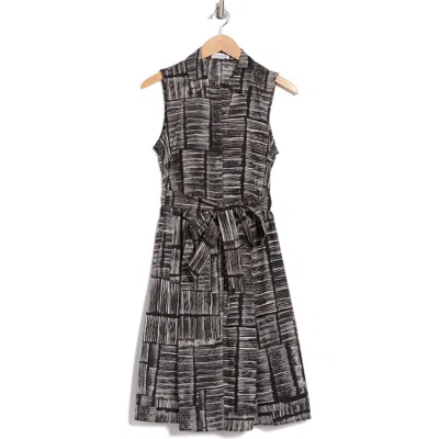 Calvin Klein Sleeveless A-line Shirtdress In Black/cream