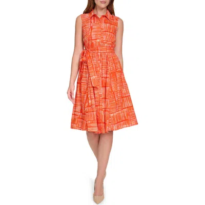 Calvin Klein Sleeveless A-line Shirtdress In Ginger/cream