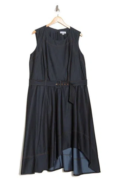 Calvin Klein Sleeveless Belted Denim High-low Midi Dress