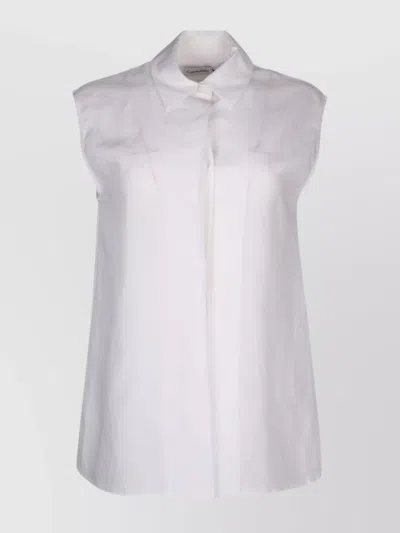Calvin Klein Sleeveless Button-up Collared Shirt In White