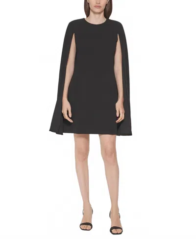 Calvin Klein Sleeveless Cape-detail Scuba-crepe Sheath Dress In Black