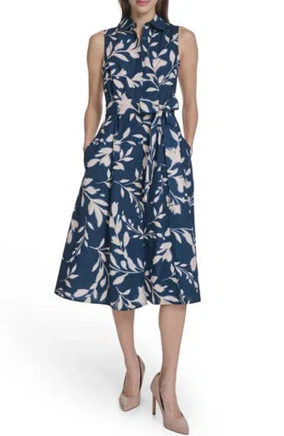 Calvin Klein Sleeveless Cotton Shirtdress In Blue