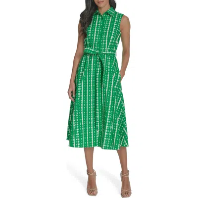 Calvin Klein Sleeveless Cotton Shirtdress In Fern Multi