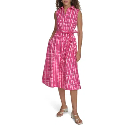 Calvin Klein Sleeveless Cotton Shirtdress In Hibiscus Mutli