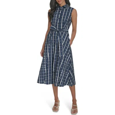 Calvin Klein Sleeveless Cotton Shirtdress In Indigo Multi