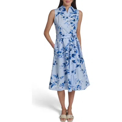 Calvin Klein Sleeveless Cotton Shirtdress In Blue