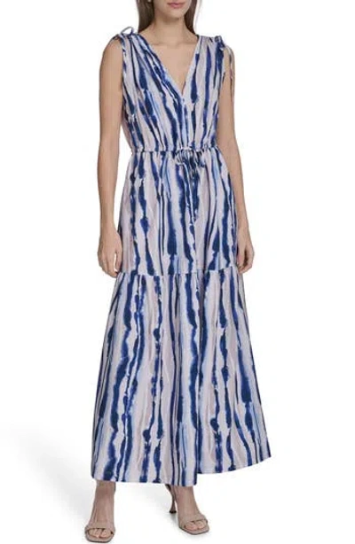 Calvin Klein Sleeveless Drawstring Waist Maxi Dress In Multi