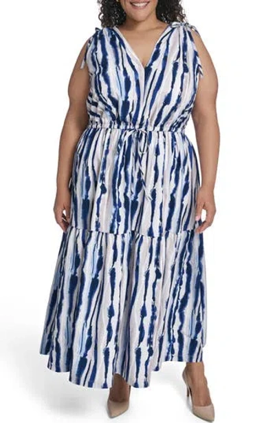 Calvin Klein Sleeveless Drawstring Waist Maxi Dress In Multi