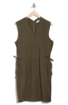 Calvin Klein Sleeveless Drawstring Waist Sheath Dress In Green