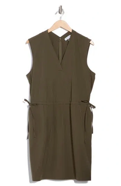 Calvin Klein Sleeveless Drawstring Waist Sheath Dress In Green