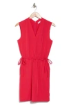 Calvin Klein Sleeveless Drawstring Waist Sheath Dress In Red
