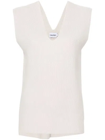 Calvin Klein Sleeveless Knitted Top In Neutrals