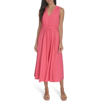 Calvin Klein Sleeveless Knotted Waist Gauze Midi Dress In Rosebud