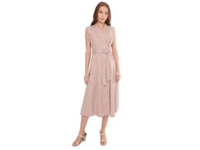 Calvin Klein Sleeveless Linen Polka Dot Jacket Dress In Pink