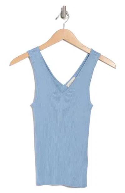 Calvin Klein Sleeveless Rib Cotton Blend Sweater In Blue