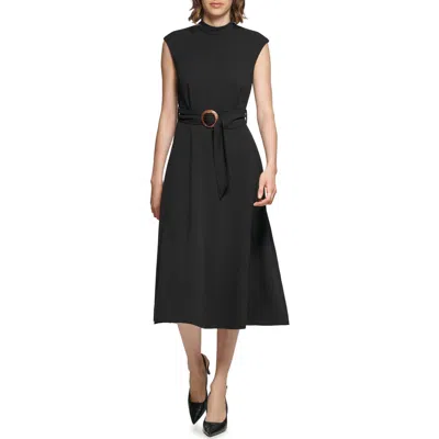 Calvin Klein Sleeveless Scuba Crepe Midi Dress In Black