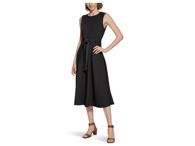 Calvin Klein Sleeveless Scuba Crepe Self Tie Aline In Black