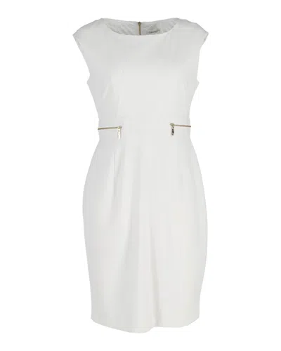 Calvin Klein Sleeveless Sheath Dress In White Polyester