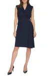 Calvin Klein Sleeveless Side Buckle Wrap Dress In Indigo