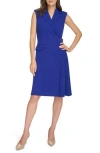 Calvin Klein Sleeveless Side Buckle Wrap Dress In Ultramarine