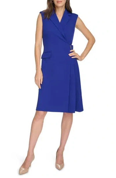 Calvin Klein Sleeveless Side Buckle Wrap Dress In Ultramarine
