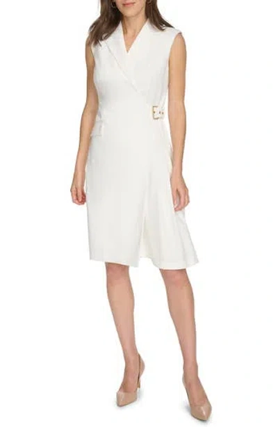Calvin Klein Sleeveless Side Buckle Wrap Dress In White