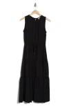 Calvin Klein Sleeveless Tiered A-line Midi Dress In Black
