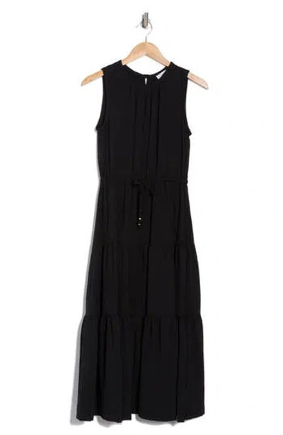 Calvin Klein Sleeveless Tiered A-line Midi Dress In Black
