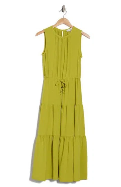 Calvin Klein Sleeveless Tiered A-line Midi Dress In Celery