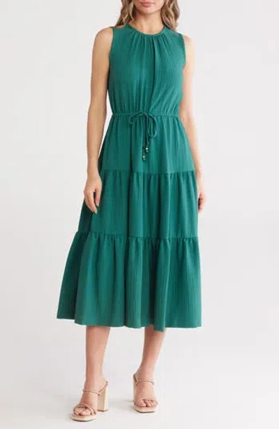 Calvin Klein Sleeveless Tiered Midi Dress In Sequoia