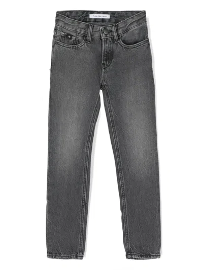 Calvin Klein Kids' Slim-cut Mid-rise Jeans In Grey