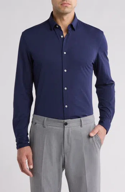 Calvin Klein Slim Fit Stretch Cotton Knit Dress Shirt In Sea Depth