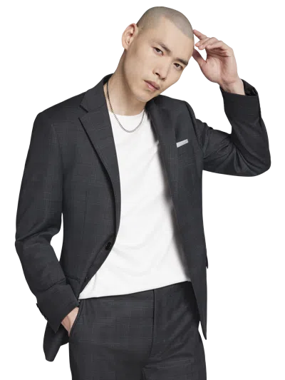 Calvin Klein Slim Fit Wool Blend Plaid Men's Suit In Black