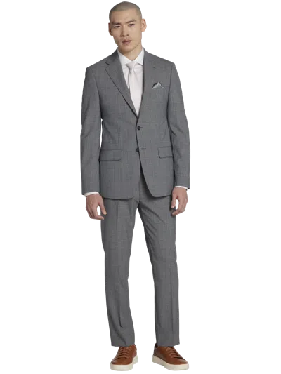 Calvin Klein Slim Fit Wool Blend Plaid Men's Suit In Gray
