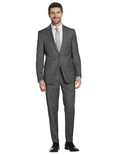 Calvin Klein Slim Fit Wool Blend Windowpane Men's Suit Jacket In Gray