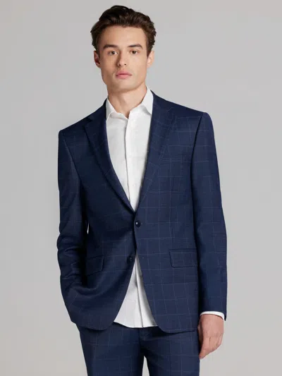 Calvin Klein Slim Fit Wool Blend Windowpane Men's Suit Navy Plaid - Size: 29w X 32l,29w X 34l,30w X 30l,30w X 32l In Blue