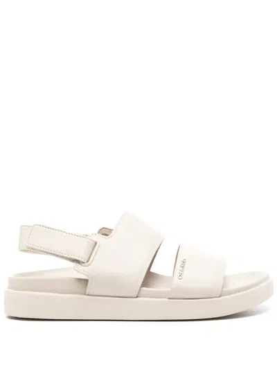 Calvin Klein Slingback Logo-plaque Sandals In Neutrals