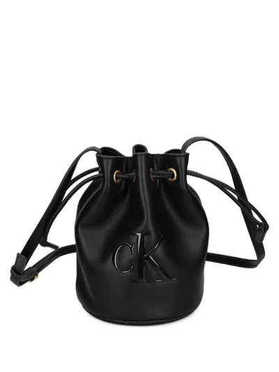 Calvin Klein Small Logo-plaque Bucket Bag In Black