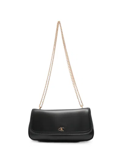 Calvin Klein Small Logo-plaque Chain-strap Shoulder Bag In Black