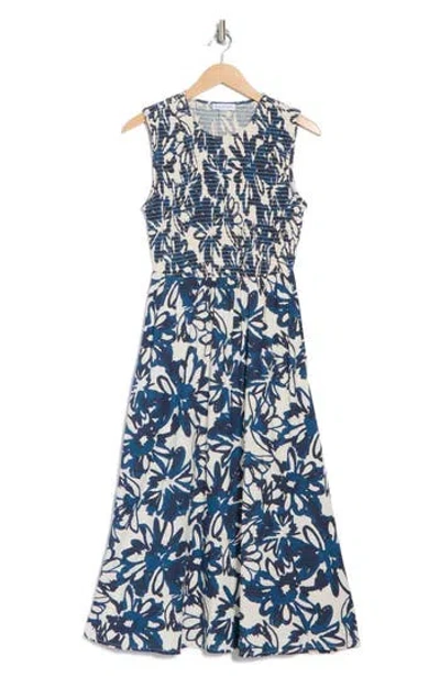 Calvin Klein Smock Top Midi Dress In Blue