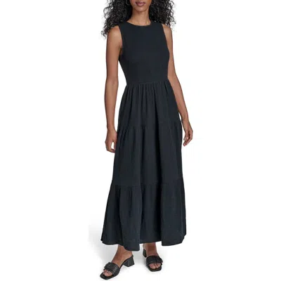 Calvin Klein Smocked Sleeveless Tiered Cotton Gauze Maxi Dress
