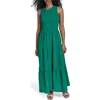 Calvin Klein Smocked Sleeveless Tiered Cotton Gauze Maxi Dress