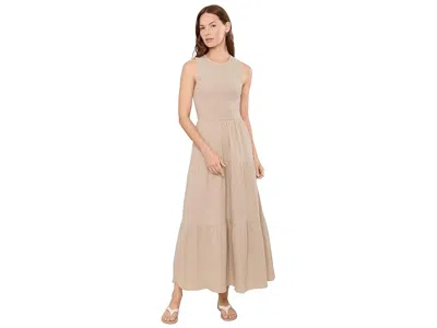 Calvin Klein Smocked Tiered Gauze Maxi Women's Dress Latte: 2 In Brown