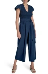 Calvin Klein Smocked Wide Leg Jumpsuit In Blue
