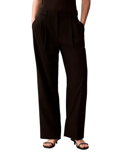 Calvin Klein Smooth Stretch Pleated Wide Leg Pant In Brown