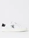 Calvin Klein Sleek White Lace-up Sneakers With Contrast Details In Weiss