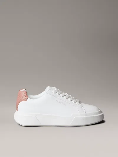 Calvin Klein Sneakers In White-pink Leather