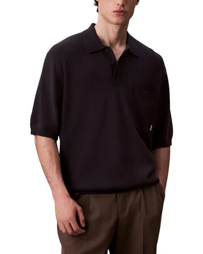 Calvin Klein Snowy Tech Knit Polo Sweater In Black