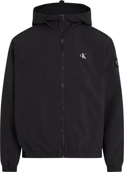 Calvin Klein Soft Curled Nylon Jacket With Hood And Zip Closure In Black