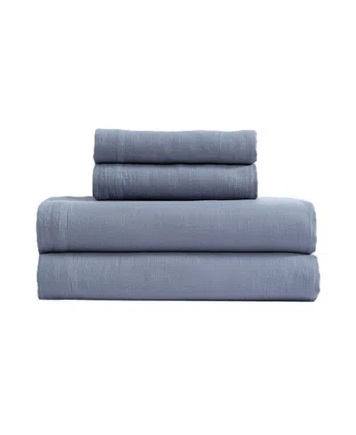 Calvin Klein Soho Solid Washed Cotton 4-pc. Sheet Set, Queen In Blue